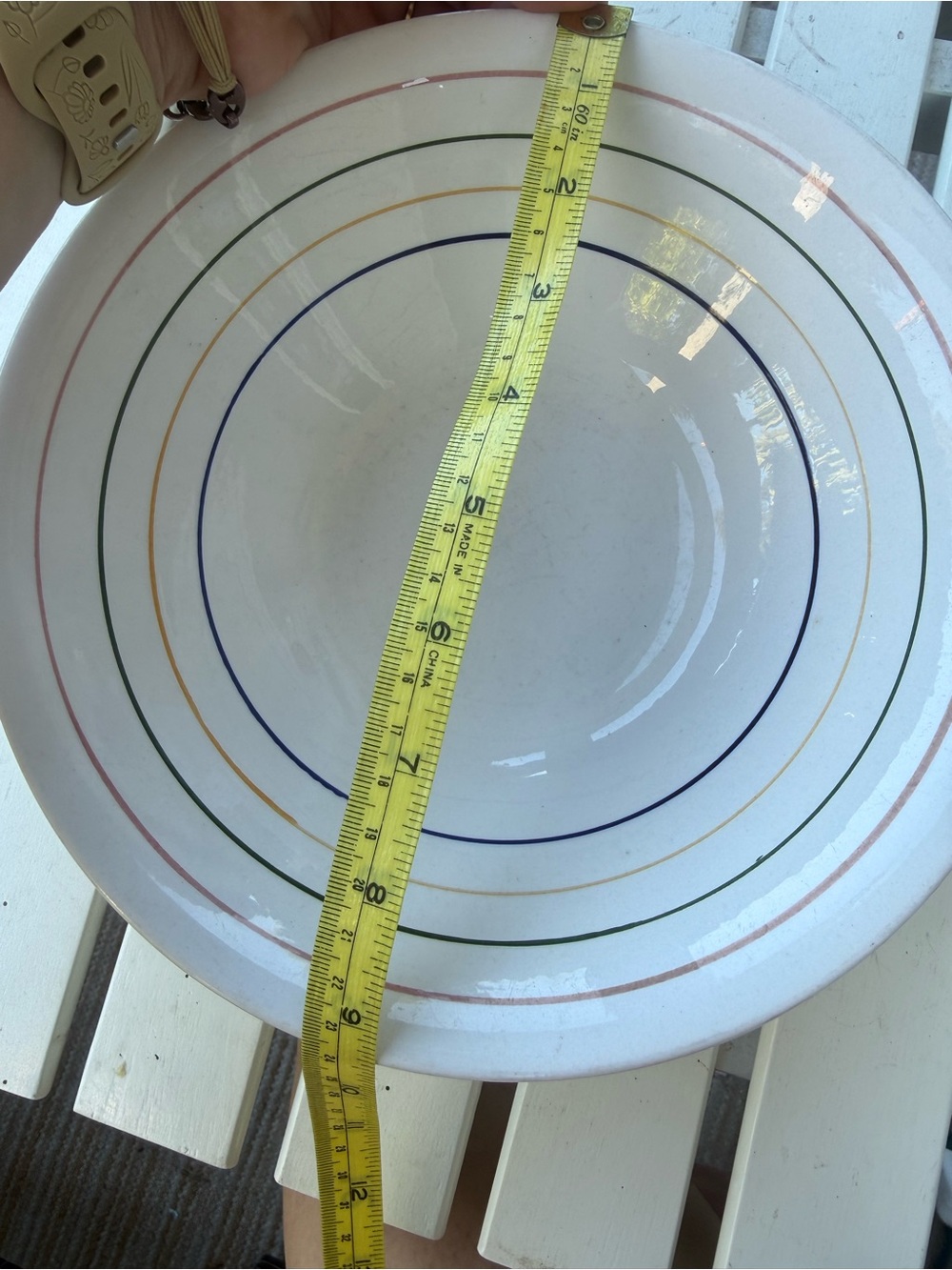 Sunnycraft Rainbow Bowl Stripe White Genuine Ironstone Hand Painted Oven Proof - Picture 8 of 10